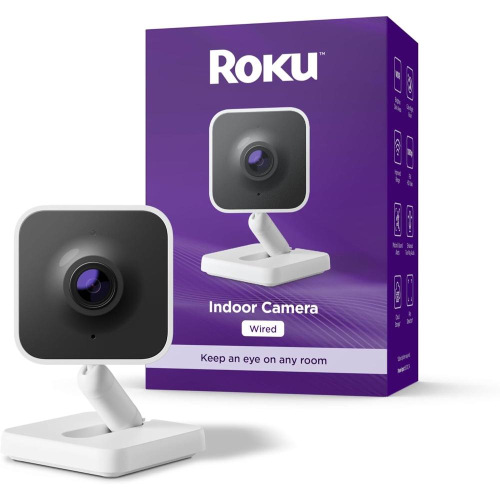 imageRoku Indoor Camera  Home Security  2Pack  Wired Security Camera ampamp Pet Monitor with 1080p HD Color Night Vision Works with Alexa ampamp Google Motion ampamp Sound Detection WDR ampamp WiFi 61 Pack