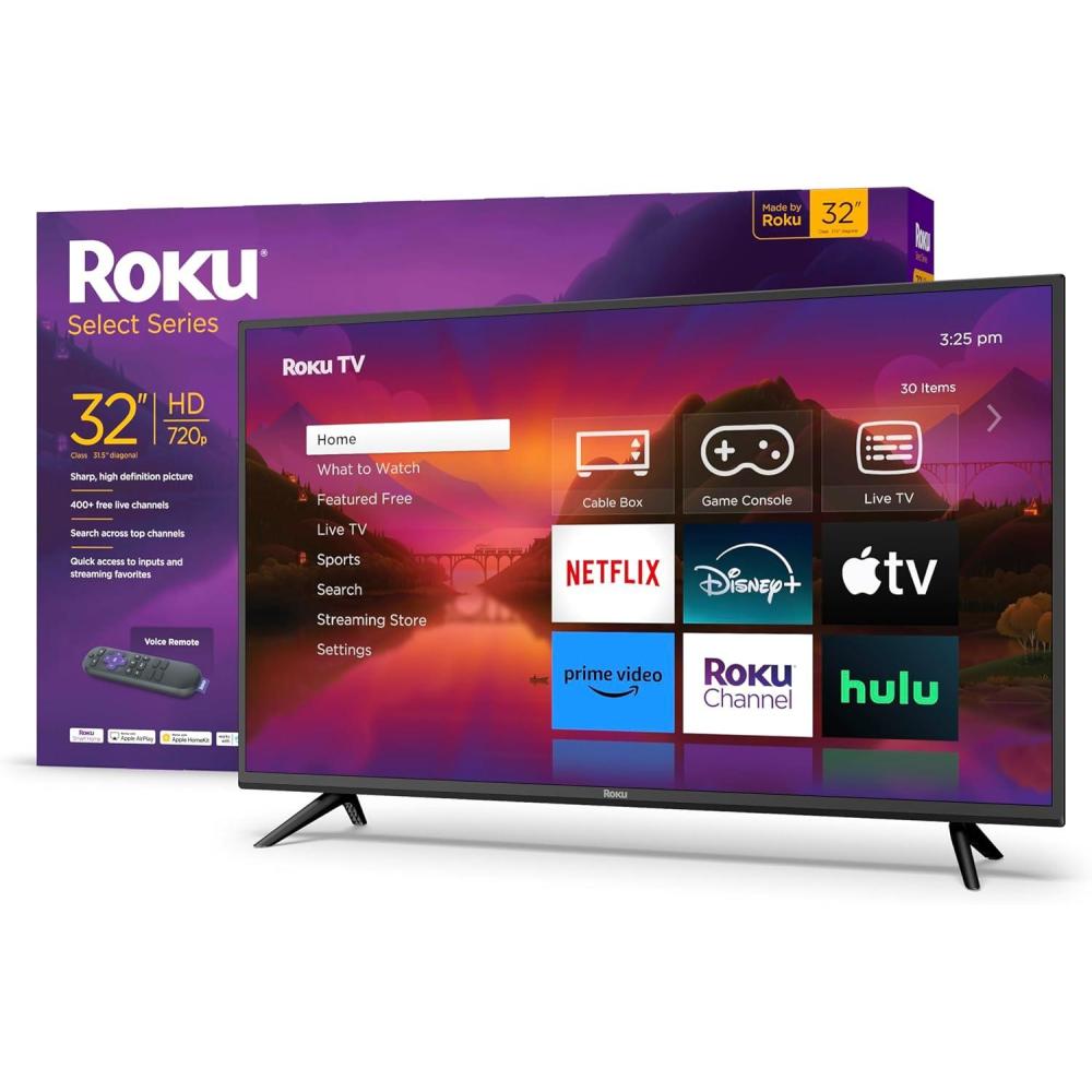 imageRoku Smart TV  32Inch Select Series 720p HD RokuTV with Roku Voice Remote Bright Picture Customizable Home Screen  Live Local News Sports Gaming