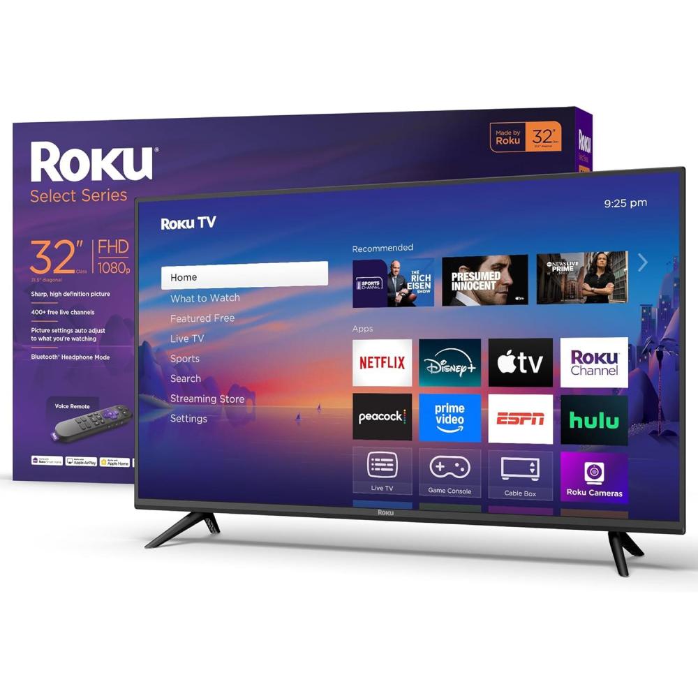 imageRoku Smart TV 2025  32Inch Select Series 1080p Full HD TV  Roku TV with Voice Remote  Flat Screen LED Television with WiFi for Streaming Live Local News Sports Family Entertainment32