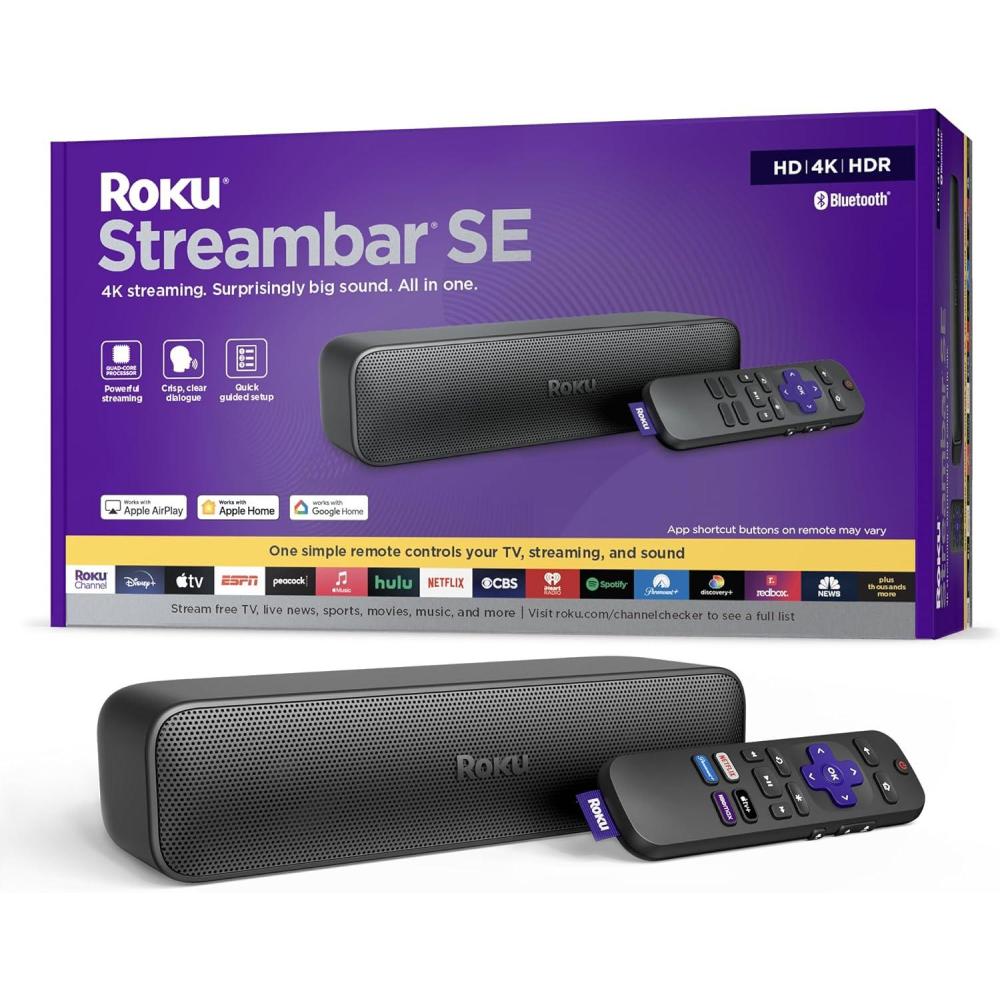 imageRoku Streambar SE  2in1 TV Soundbar with Builtin 4KHDHDR Streaming Premium Speakers ampamp Enhanced Speech Clarity for Crisp Clear Dialogue  Quick Guided Simple Setup