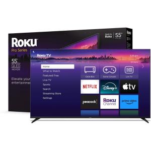 Roku Smart TV – 55-Inch Pro Series 4K QLED RokuTV with Backlit Roku Voice Remote Pro, Dolby Vision IQ, 120Hz Refresh Rate – Live Local News, Sports, Gaming(TV only)