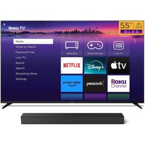 Roku Smart TV – 55-Inch Pro Series QLED RokuTV & Wireless Soundbar Bundle