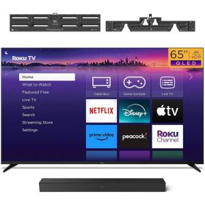 Roku Smart TV – 65-Inch Pro Series QLED RokuTV, TV Wall Mount & Wireless Soundbar Bundle