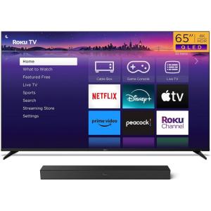 Roku Smart TV – 65-Inch Pro Series QLED RokuTV & Wireless Soundbar Bundle