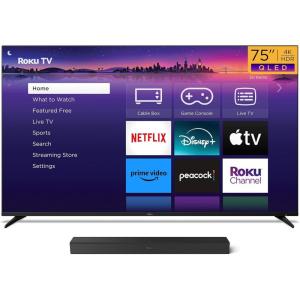 Roku Smart TV – 75-Inch Pro Series QLED RokuTV & Wireless Soundbar Bundle