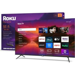Roku Smart TV 2025 – 75-Inch Plus Series, Mini-LED TV – RokuTV with Enhanced Voice Remote – Flat Screen 4K QLED Television with Dolby Vision & Wi-Fi for Streaming Live Local News, Sports(TV only)