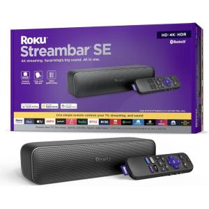 Roku Streambar SE | 2-in-1 TV Soundbar with Built-in 4K/HD/HDR Streaming, Premium Speakers, & Enhanced Speech Clarity for Crisp, Clear Dialogue – Quick Guided Simple Setup