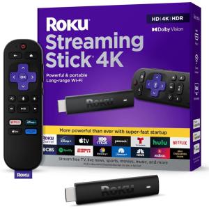 Roku Streaming Stick 4K – HDR & Dolby Vision Roku Streaming Device for TV with Voice Remote & Long-Range Wi-Fi – Free & Live TV(4K + Dolby Vision)