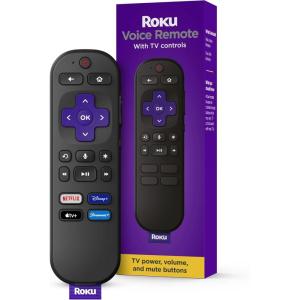 Roku Voice Remote | Replacement TV Remote Control with Voice Control, Simple Setup, & Pre-Set App Shortcuts – Compatible with Roku TV, Players, & Audio Devices