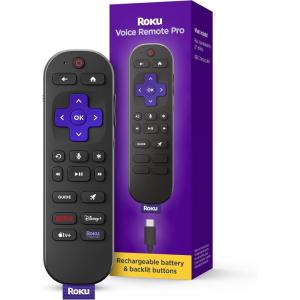 Roku Voice Remote Pro (2nd Ed.) | Rechargeable TV Remote Control with Hands-free Voice Controls, Backlit Buttons, & Lost Remote Finder – Replacement Remote Compatible with All Roku TV, Players & Audio(Voice Remote (2024))