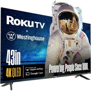 Westinghouse Roku TV – 43 Inch Smart TV, 4K UHD QLED Television w/HDR 10+, Dolby Vision, Wi-Fi & Mobile App Connectivity, Flat Screen Compatible w/Apple HomeKit, Alexa, & Google Assistant(43 Inch – QLED)