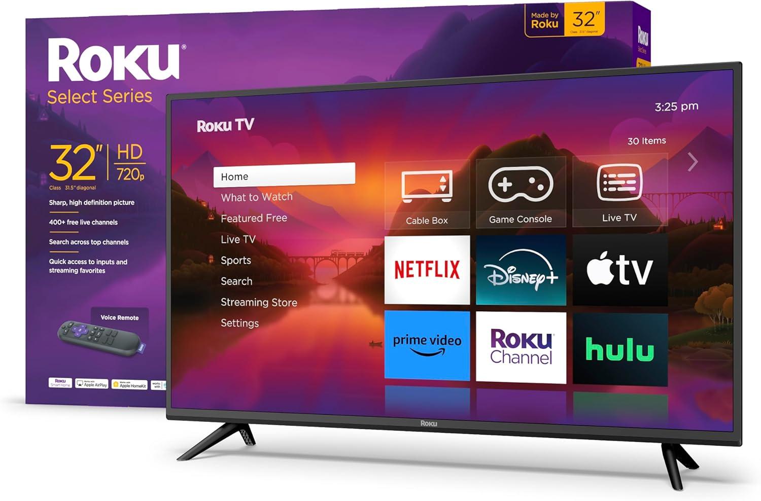 imageRoku Smart TV 2025 24Inch Select Series 720p HD TV Roku TV with Voice Remote Flat Screen LED Television with WiFi for Streaming Live Local News Sports Family Entertainment32