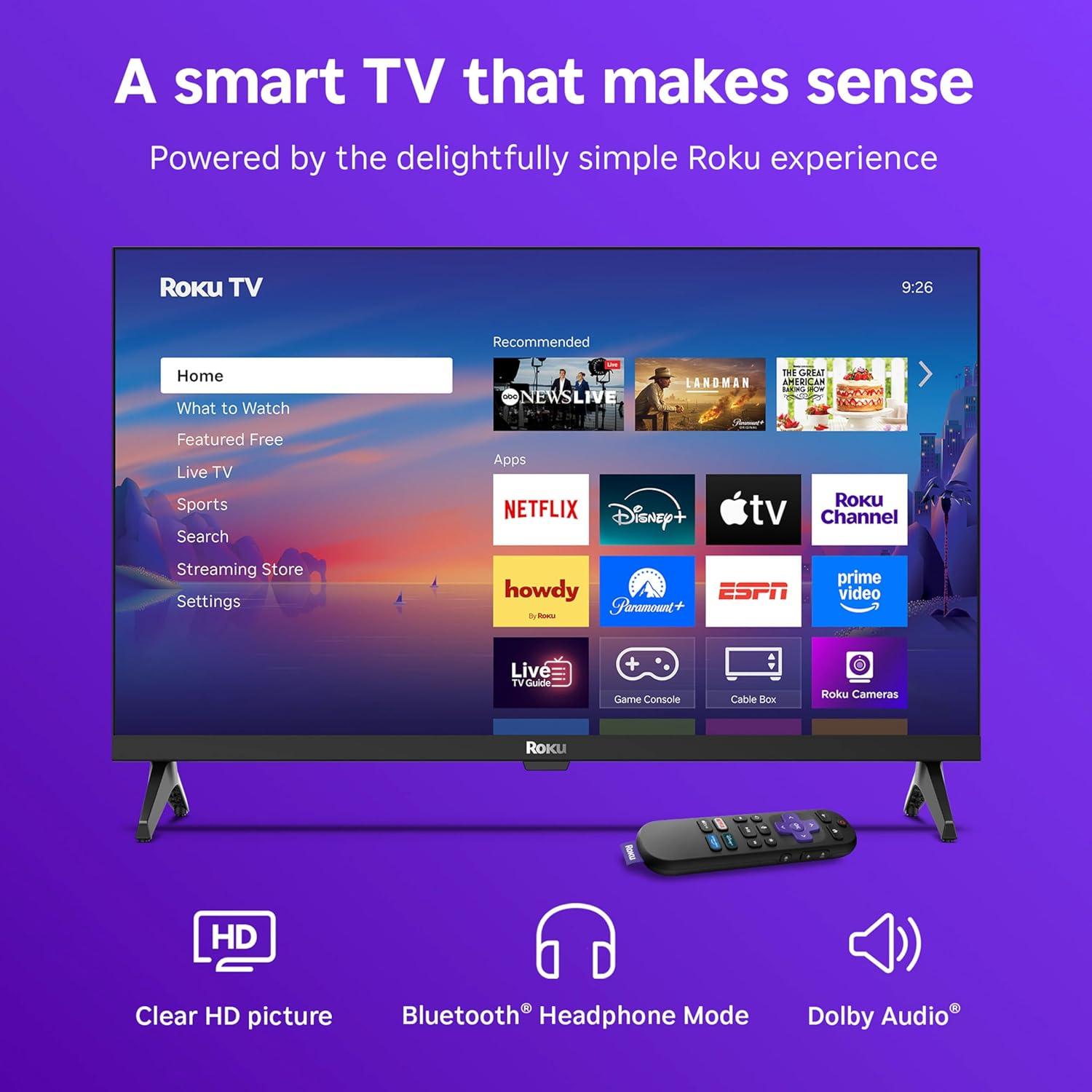 imageRoku Smart TV 2025 24Inch Select Series 720p HD TV Roku TV with Voice Remote Flat Screen LED Television with WiFi for Streaming Live Local News Sports Family Entertainment24