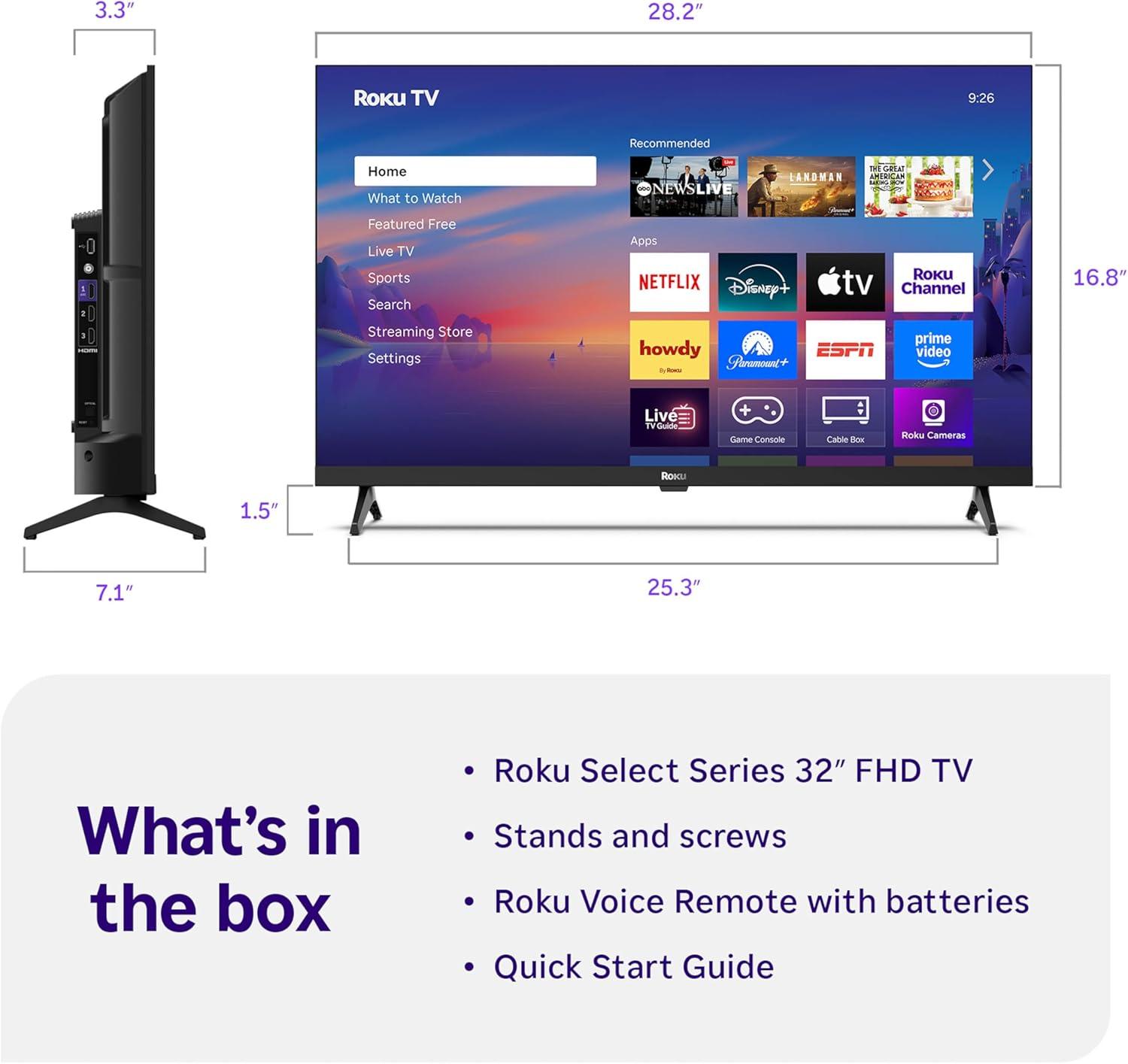 imageRoku Smart TV 2025 24Inch Select Series 720p HD TV Roku TV with Voice Remote Flat Screen LED Television with WiFi for Streaming Live Local News Sports Family Entertainment32