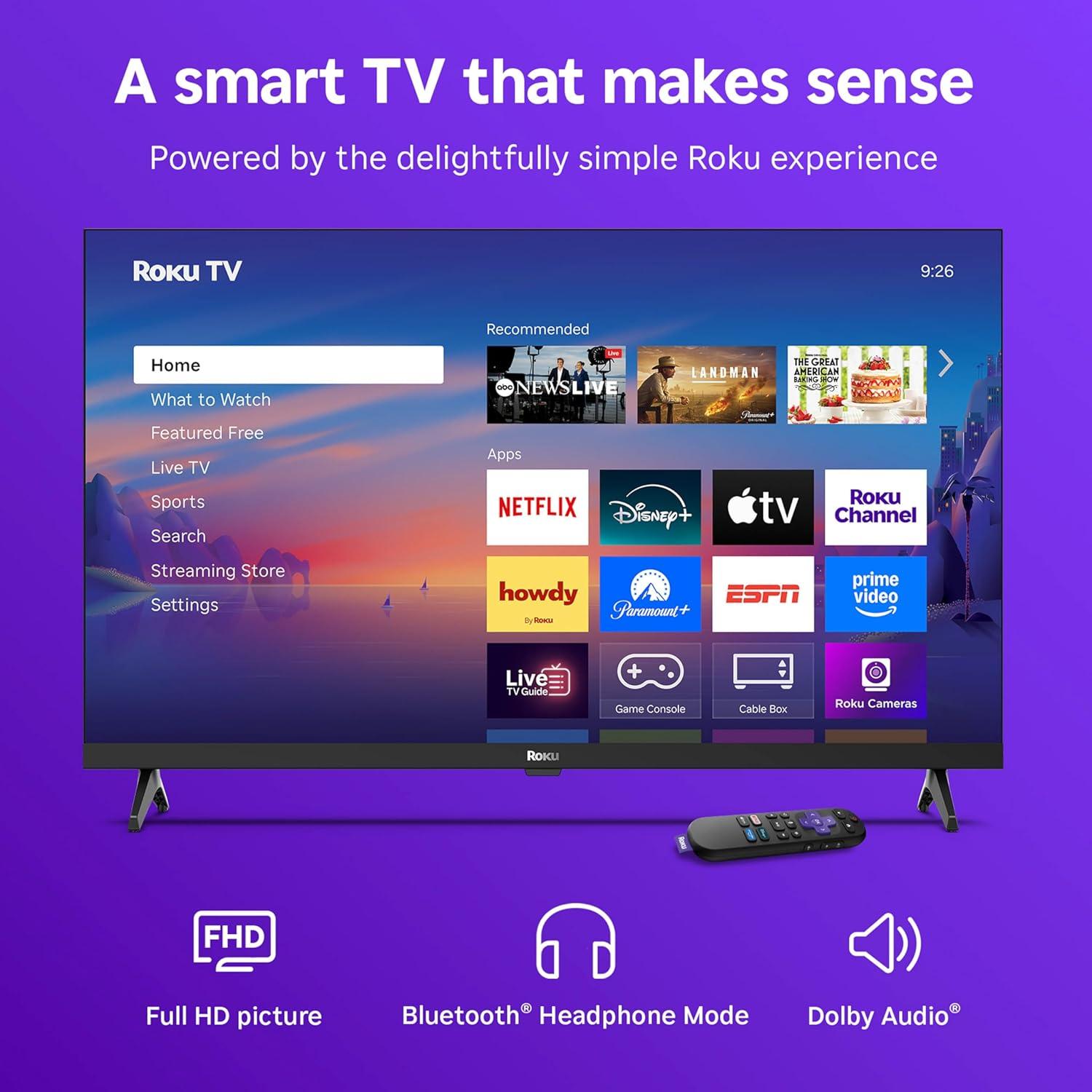 imageRoku Smart TV 2025 24Inch Select Series 720p HD TV Roku TV with Voice Remote Flat Screen LED Television with WiFi for Streaming Live Local News Sports Family Entertainment32