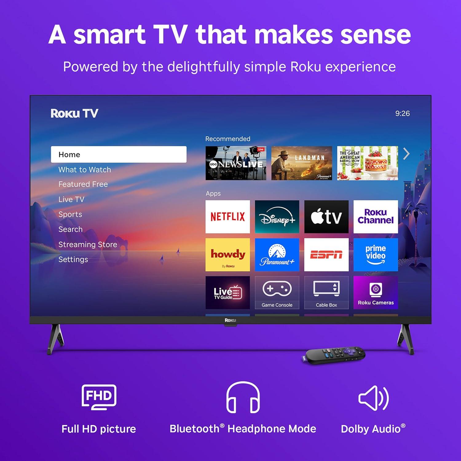 imageRoku Smart TV 2025 24Inch Select Series 720p HD TV Roku TV with Voice Remote Flat Screen LED Television with WiFi for Streaming Live Local News Sports Family Entertainment40