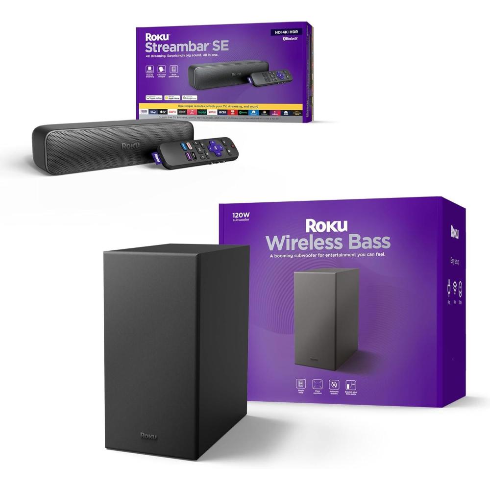 imageRoku 4K HDR Streambar SE ampamp Wireless Bass Bundle  RokuTV ampamp Roku Audiowith Wireless Bass