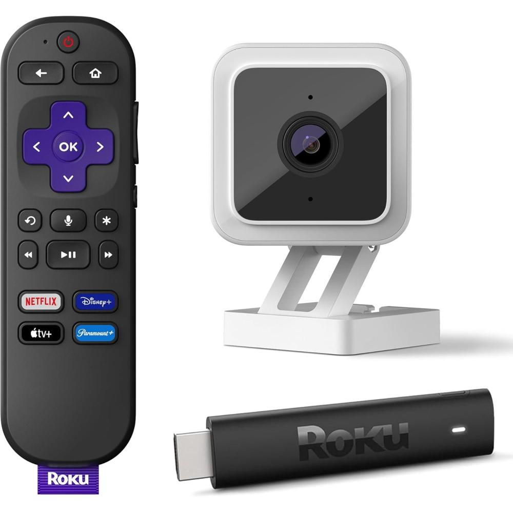 imageRoku Streaming Stick 4K  Portable Roku Streaming Device 4KHDRDolby Vision Roku Voice Remote Free ampamp Live TV  Roku Indoor Camera for Home Security 1Pack  Wired Security Camera
