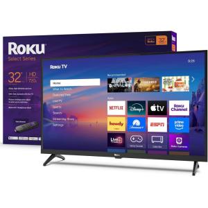Roku Smart TV 2025 – 32-Inch Select Series, 720p HD TV – Roku TV with Voice Remote – Flat Screen LED Television with Wi-Fi for Streaming Live Local News, Sports, Family Entertainment