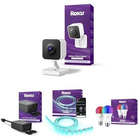 imageRoku New Outdoor Camera 2024  Home Security Smart Home Outdoor Smart Plug  WiFi Smart Plugs Smart LED Light Strip 164ft  Color Smart Light Bulbs Color 2Pack