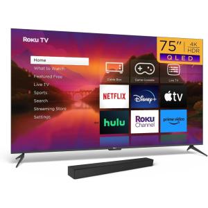 Roku What’s in The Box 75-Inch Plus Series 4K QLED TV TV Wireless Soundbar
