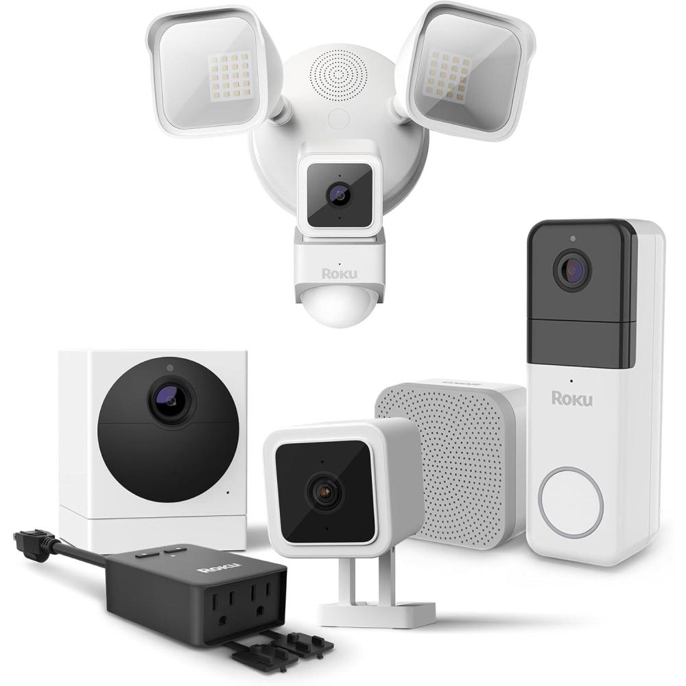 image:imageRoku Wired Outdoor Camera Wireless Video Doorbell Outdoor Camera Floodlight Camera amp Smart Plug Bundle