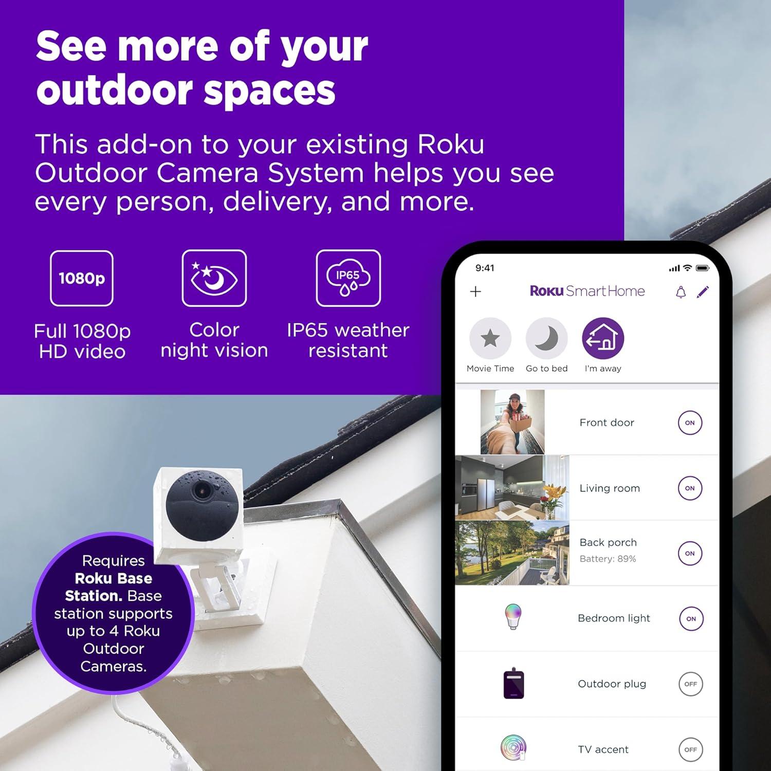image:imageRoku Outdoor Camera No Base for Home Security Security Camera with HD Night Vision Works with Google Motion Detection amp 2Way Audio 90Day Subscription Included