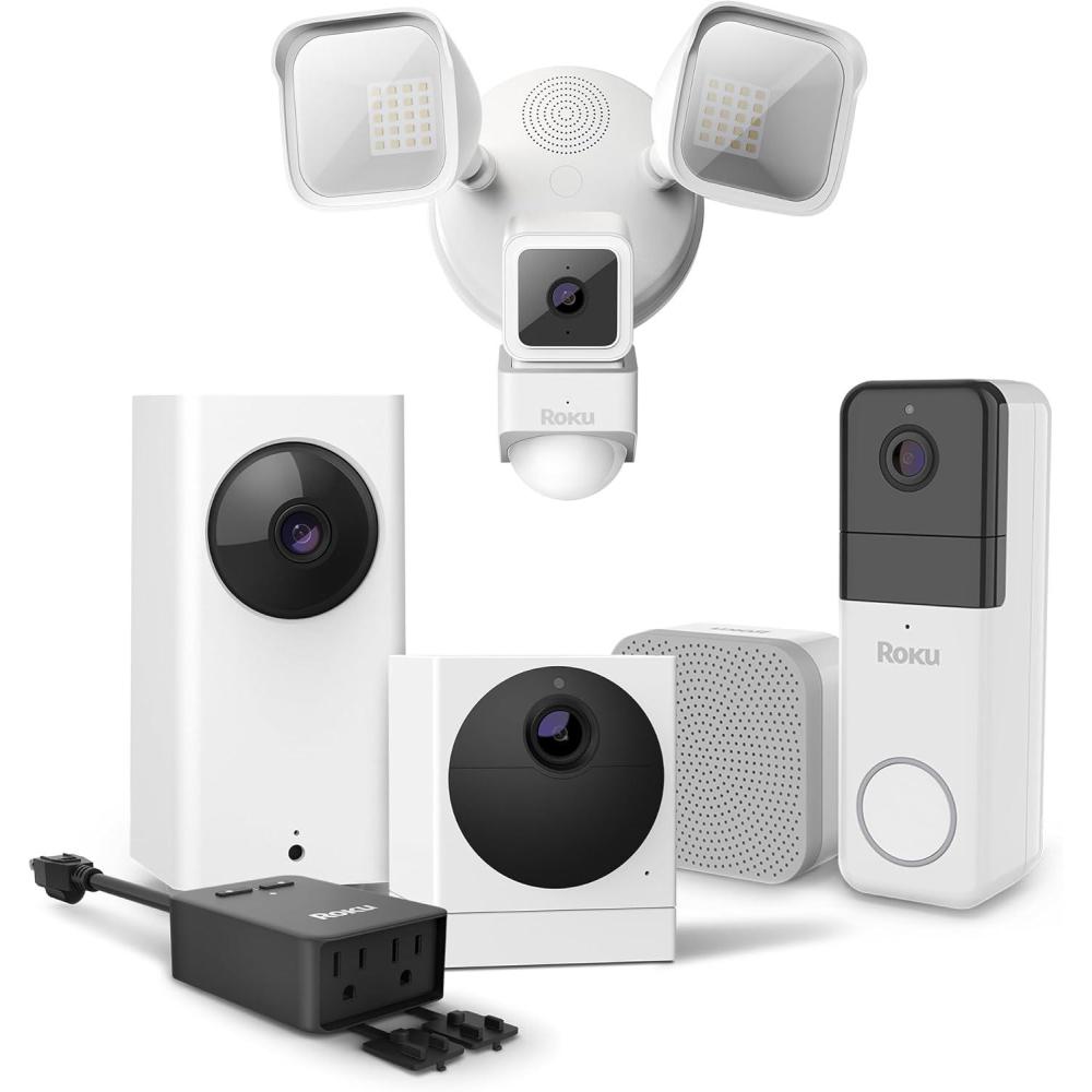 image:imageRoku Indoor Camera 360 Wireless Video Doorbell Outdoor Camera Floodlight Camera amp Smart Plug Bundle
