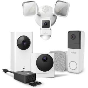 Roku Indoor Camera 360, Wireless Video Doorbell, Outdoor Camera, Floodlight Camera, & Smart Plug Bundle