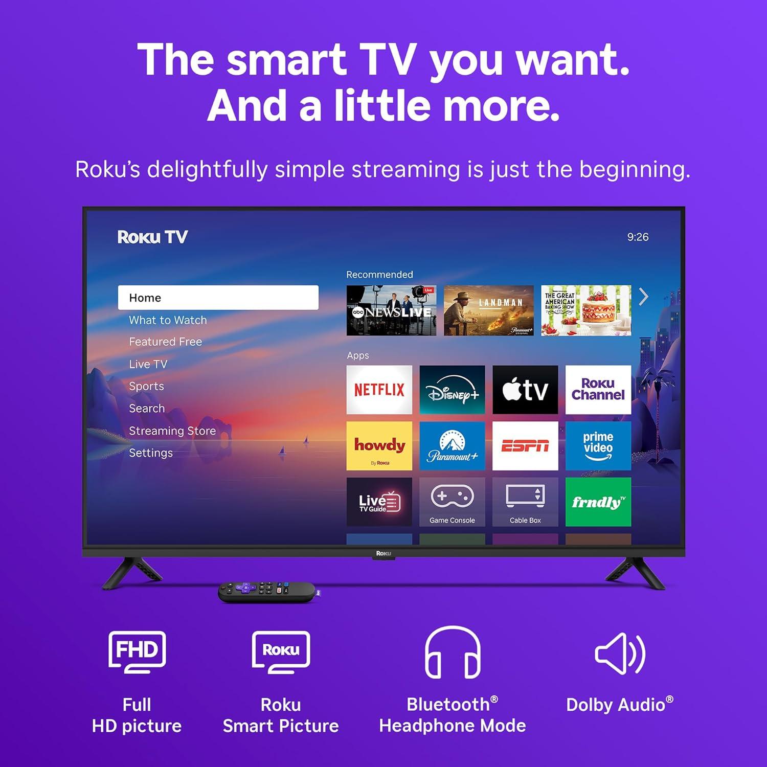 image:imageRoku Smart TV 2026 32Inch Select Series 1080p Full HD TV Roku TV with Voice Remote Flat Screen LED Television with WiFi for Streaming Live Local News Sports amp Movies Bluetooth Headphone Mode40