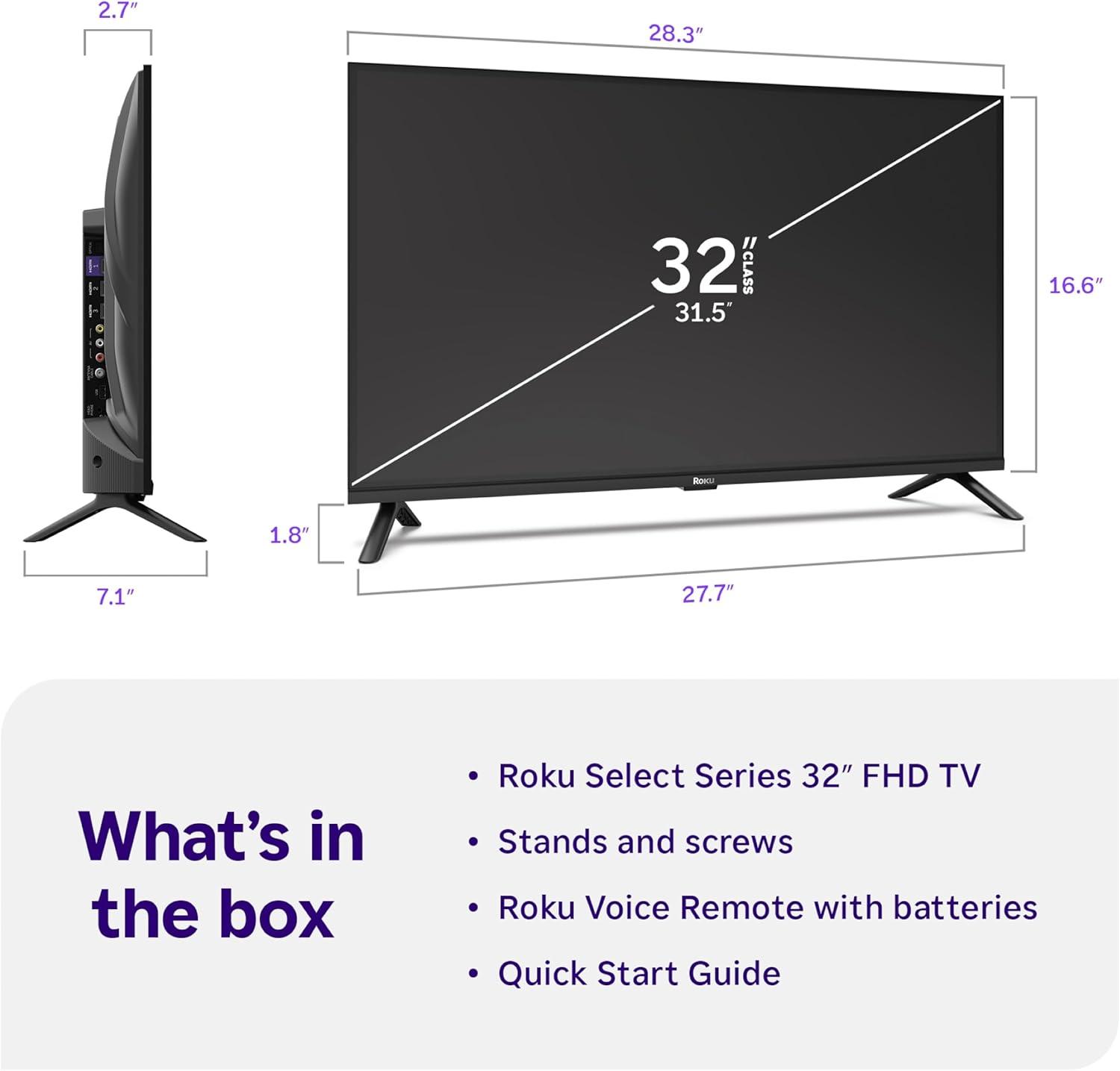 image:imageRoku Smart TV 2026 32Inch Select Series 1080p Full HD TV Roku TV with Voice Remote Flat Screen LED Television with WiFi for Streaming Live Local News Sports amp Movies Bluetooth Headphone Mode32