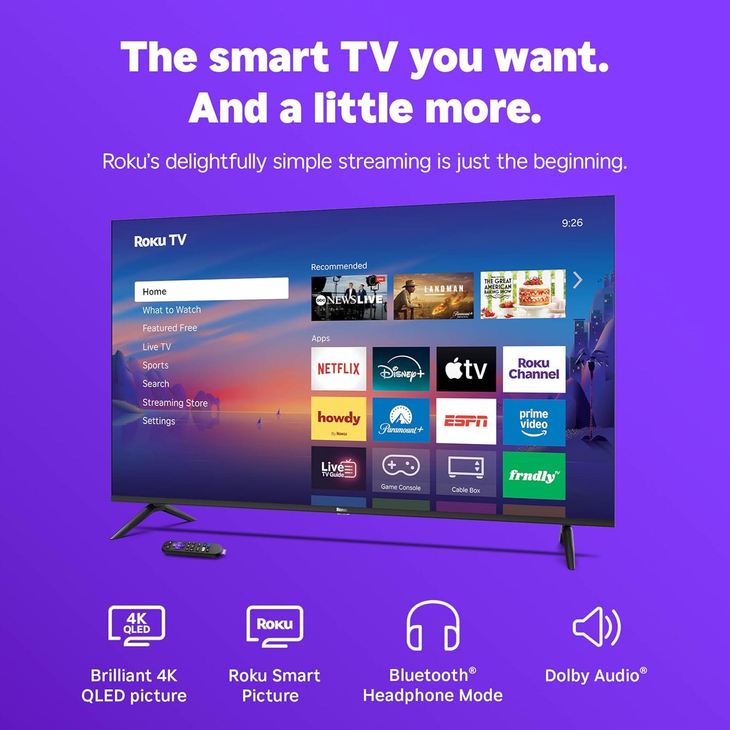 image:imageRoku Smart TV 2026 75Inch Select Series 4K QLED TV Roku TV with Voice Remote Flat Screen QLED Television with WiFi for Streaming Live Local News Sports amp Movies Bluetooth Headphone Mode4K QLED