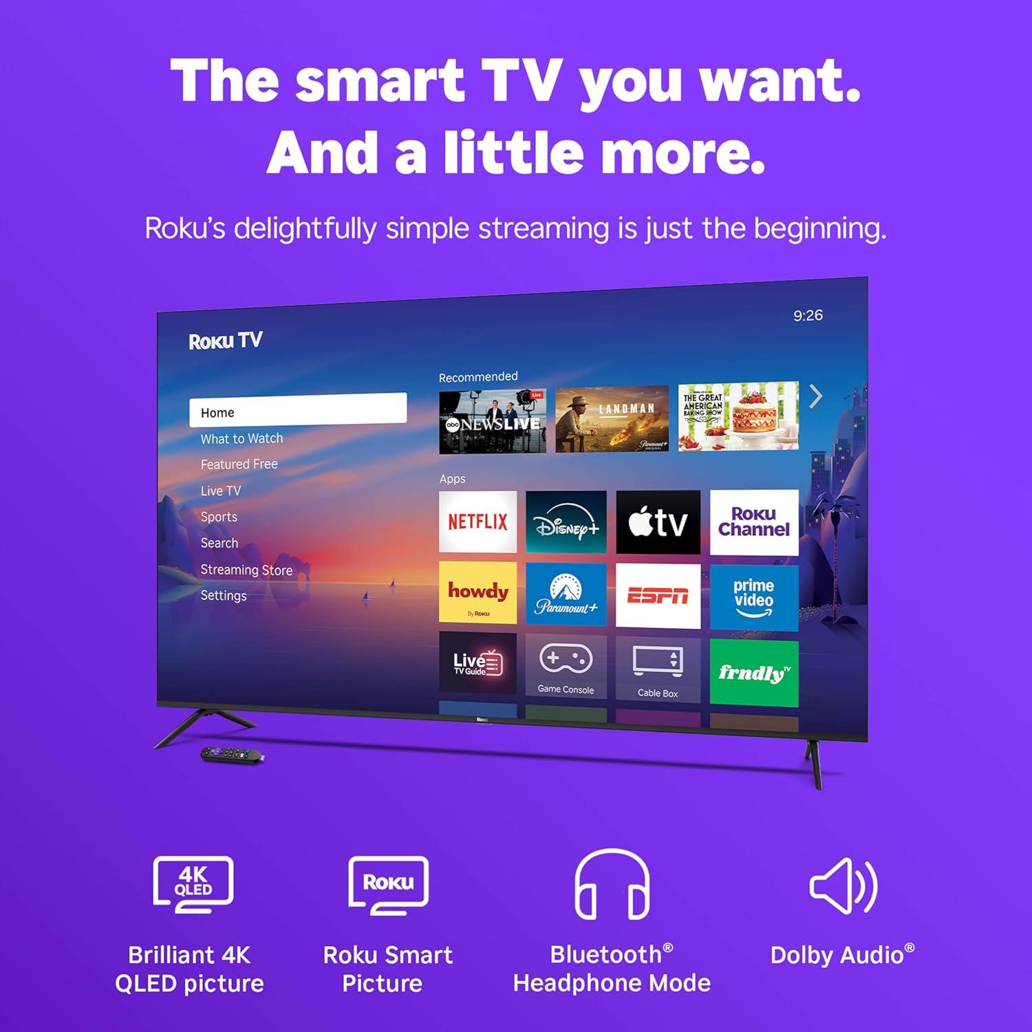 image:imageRoku Smart TV 2026 75Inch Select Series 4K QLED TV Roku TV with Voice Remote Flat Screen QLED Television with WiFi for Streaming Live Local News Sports amp Movies Bluetooth Headphone Mode4K QLED