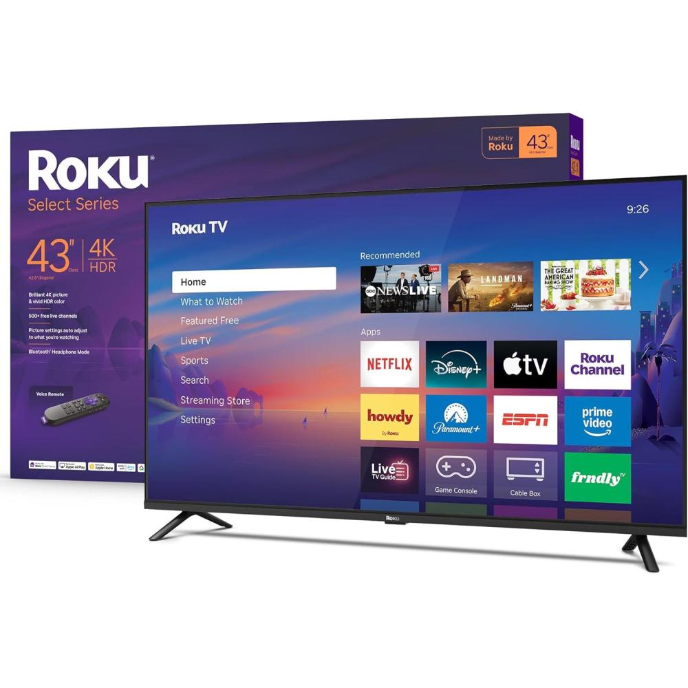 image:imageRoku Smart TV 2026 43Inch Select Series 4K HDR TV Roku TV with Voice Remote Flat Screen LED Television with WiFi for Streaming Live Local News Sports amp Movies Bluetooth Headphone Mode4K