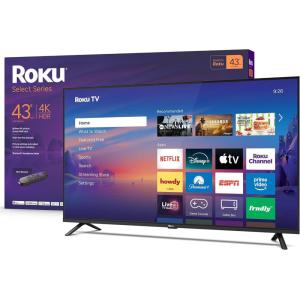 Roku Smart TV 2026 – 43-Inch Select Series, 4K HDR TV – Roku TV with Voice Remote – Flat Screen LED Television with Wi-Fi for Streaming Live Local News, Sports, & Movies – Bluetooth Headphone Mode(4K)
