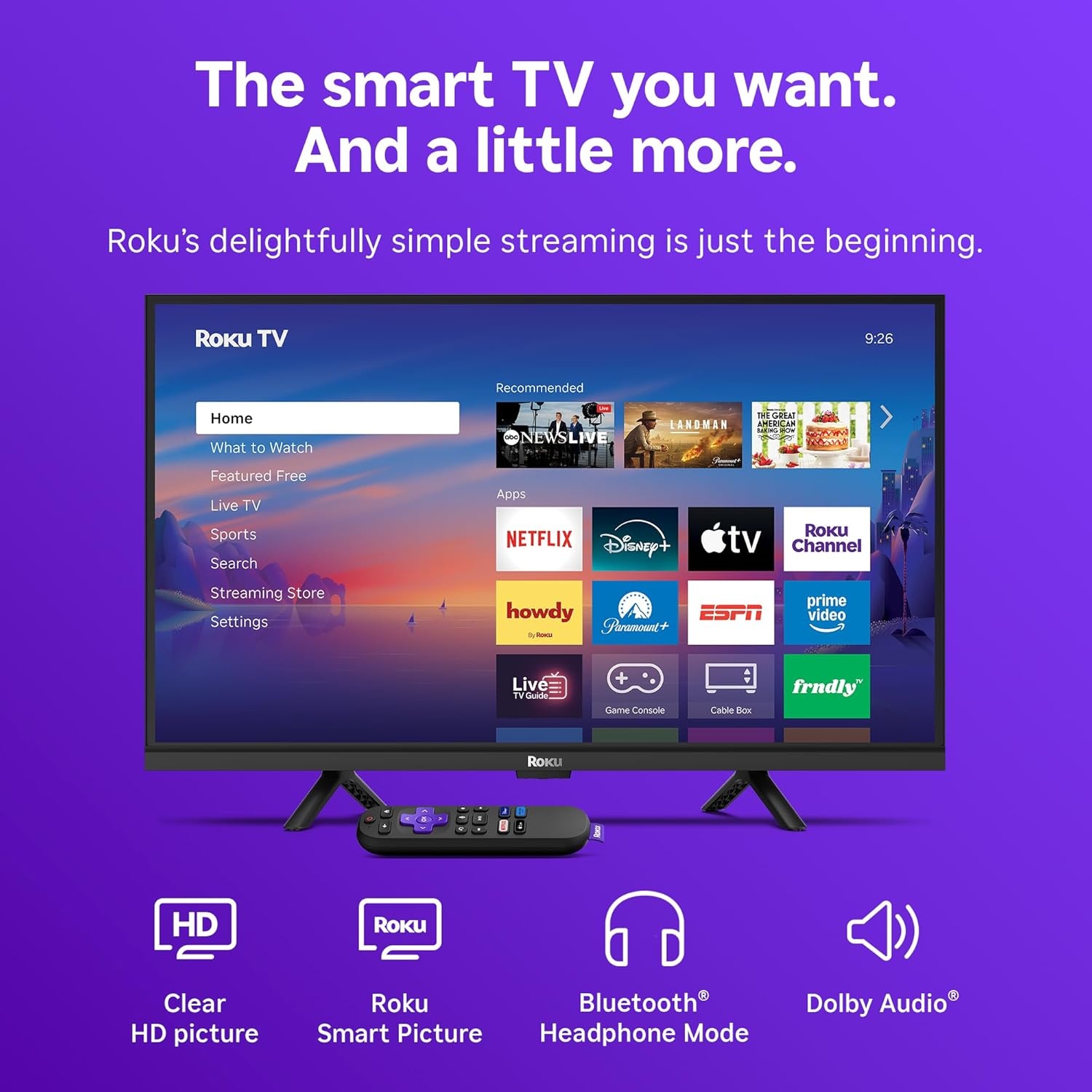 image:imageRoku Smart TV 2026 24Inch Select Series 720p HD TV Roku TV with Voice Remote Flat Screen LED Television with WiFi for Streaming Live Local News Sports amp Movies Bluetooth Headphone Mode24
