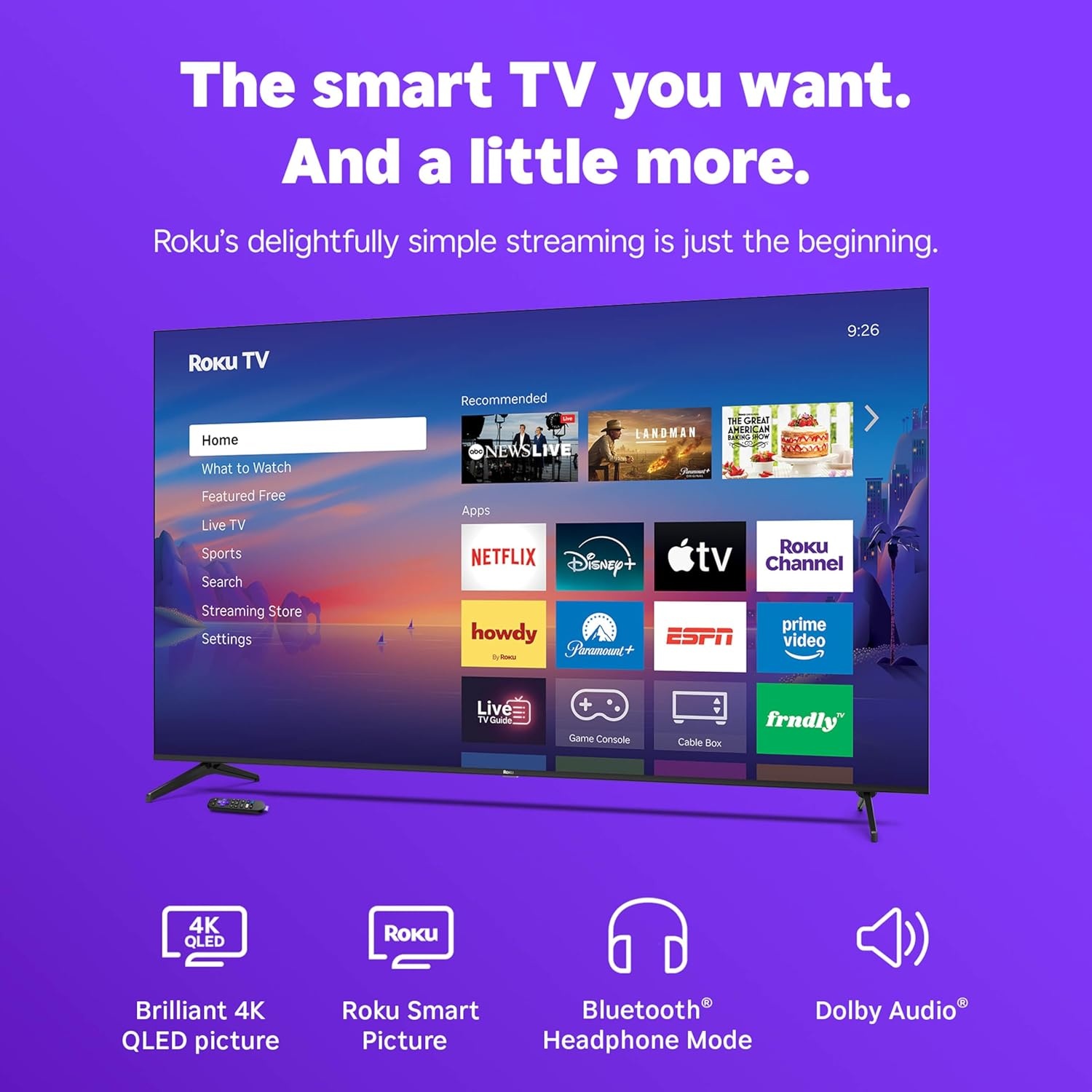 image:imageRoku Smart TV 2026 85Inch Select Series 4K QLED TV Roku TV with Voice Remote Flat Screen QLED Television with WiFi for Streaming Live Local News Sports amp Movies Bluetooth Headphone Mode4K QLED