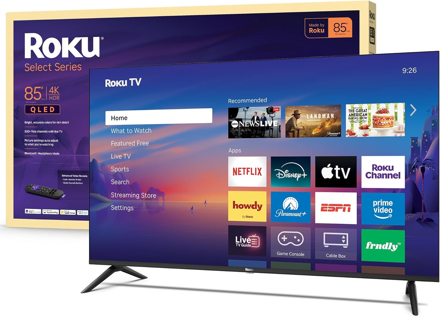 image:imageRoku Smart TV 2026 85Inch Select Series 4K QLED TV Roku TV with Voice Remote Flat Screen QLED Television with WiFi for Streaming Live Local News Sports amp Movies Bluetooth Headphone Mode4K QLED