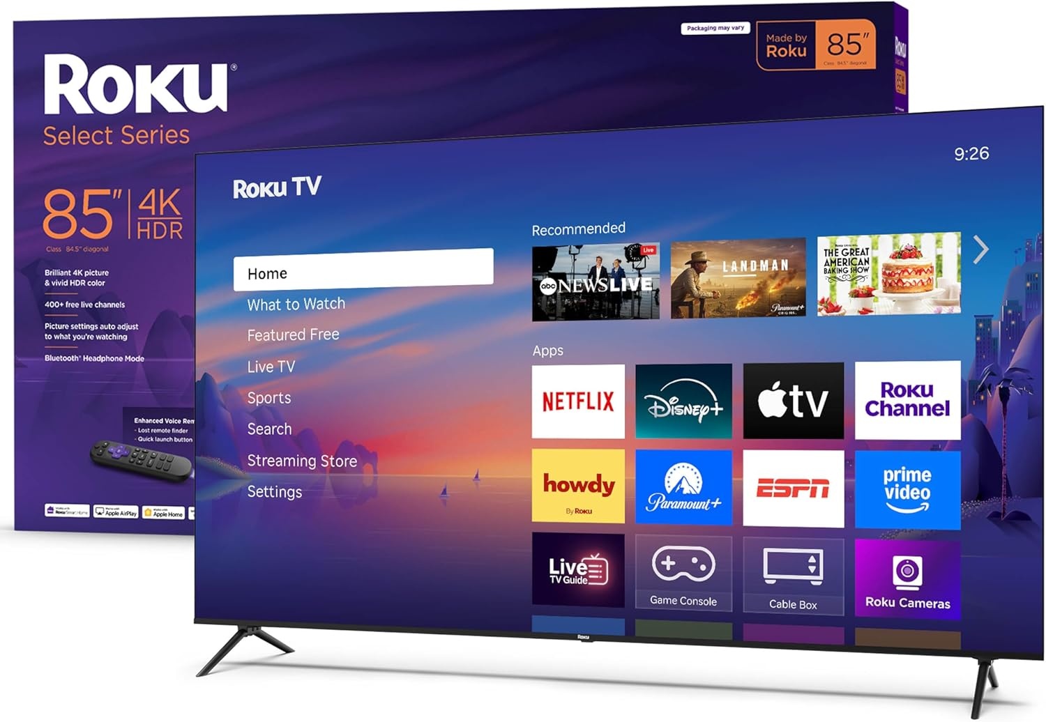 image:imageRoku Smart TV 2026 85Inch Select Series 4K QLED TV Roku TV with Voice Remote Flat Screen QLED Television with WiFi for Streaming Live Local News Sports amp Movies Bluetooth Headphone Mode4K